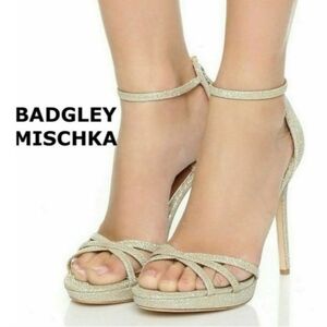 Badgley Mischka Signify Sparkling Platform Heels Platino Gold Open Toe Size 10